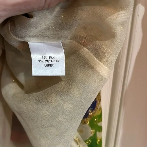 Tucker Women's Gold Floral Silk Metallic Blouse Size Small - Picture 7 of 10